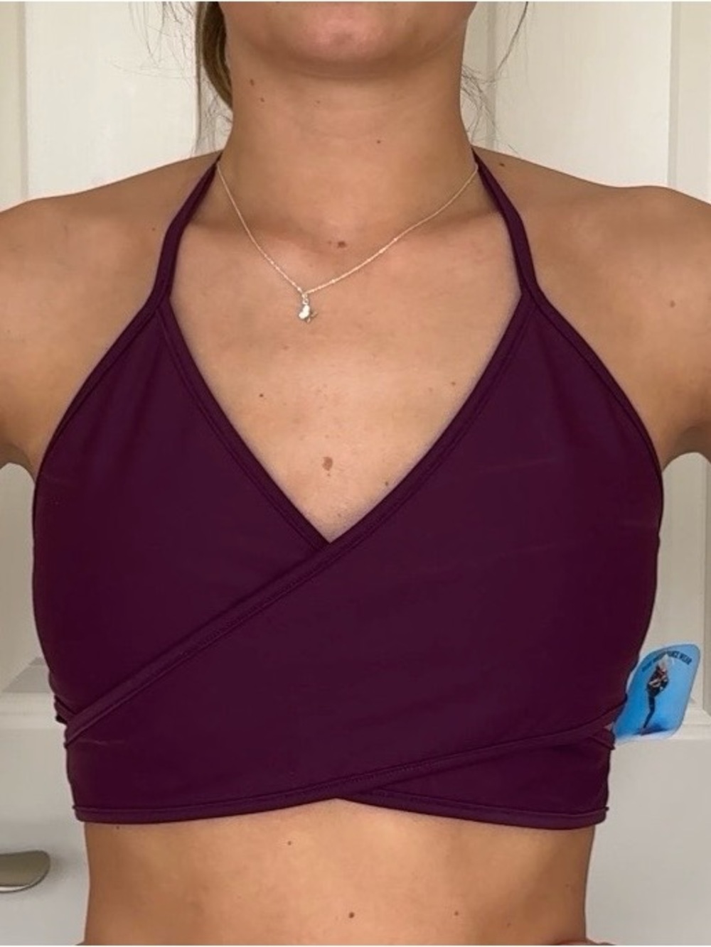 Blue Water Dance Plum Cross-Front Halter Bralette Top Size S